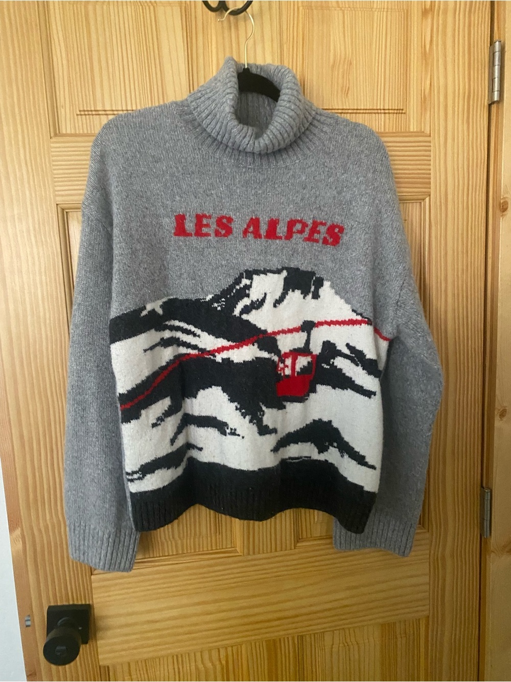 H&M Les Alpes Grey Turtleneck Sweater with Mountain Graphic